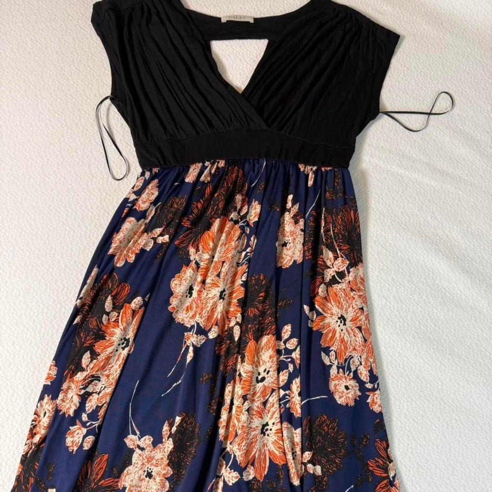 Gilli Floral‎ Fit & Flare Dress Cutout Back Navy Orange Women's S